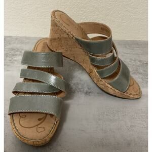 Born Silver Leather Corked Wedge Sandals 9M D65304 CCA15